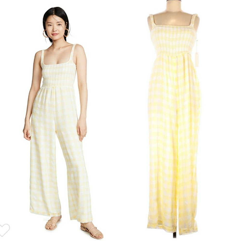 Anthropologie Capulet Wren Smocked Jumpsuit Yellow Gingham Sz L NWT - Picture 12 of 14